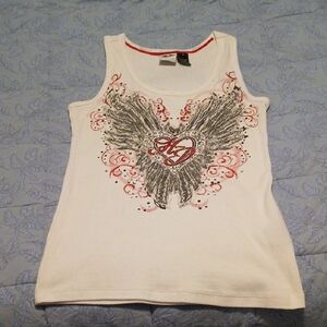Harley-Davidson Women's White Tank Top with Graphic Design Size L
